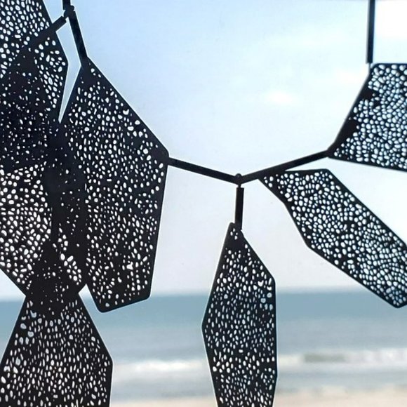 Black Metal Bib Necklace - Perforated Metal - One of a Kind Design - Picture 2 of 7